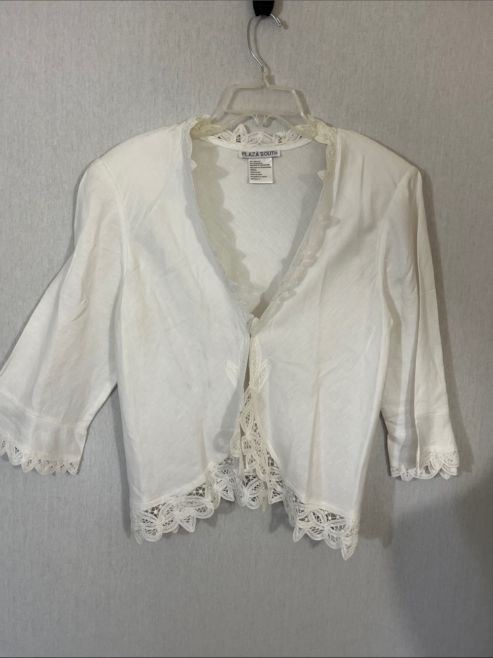 Plaza South Vintage 70s White Battenburg Lace-Trim Lightweight Jacket